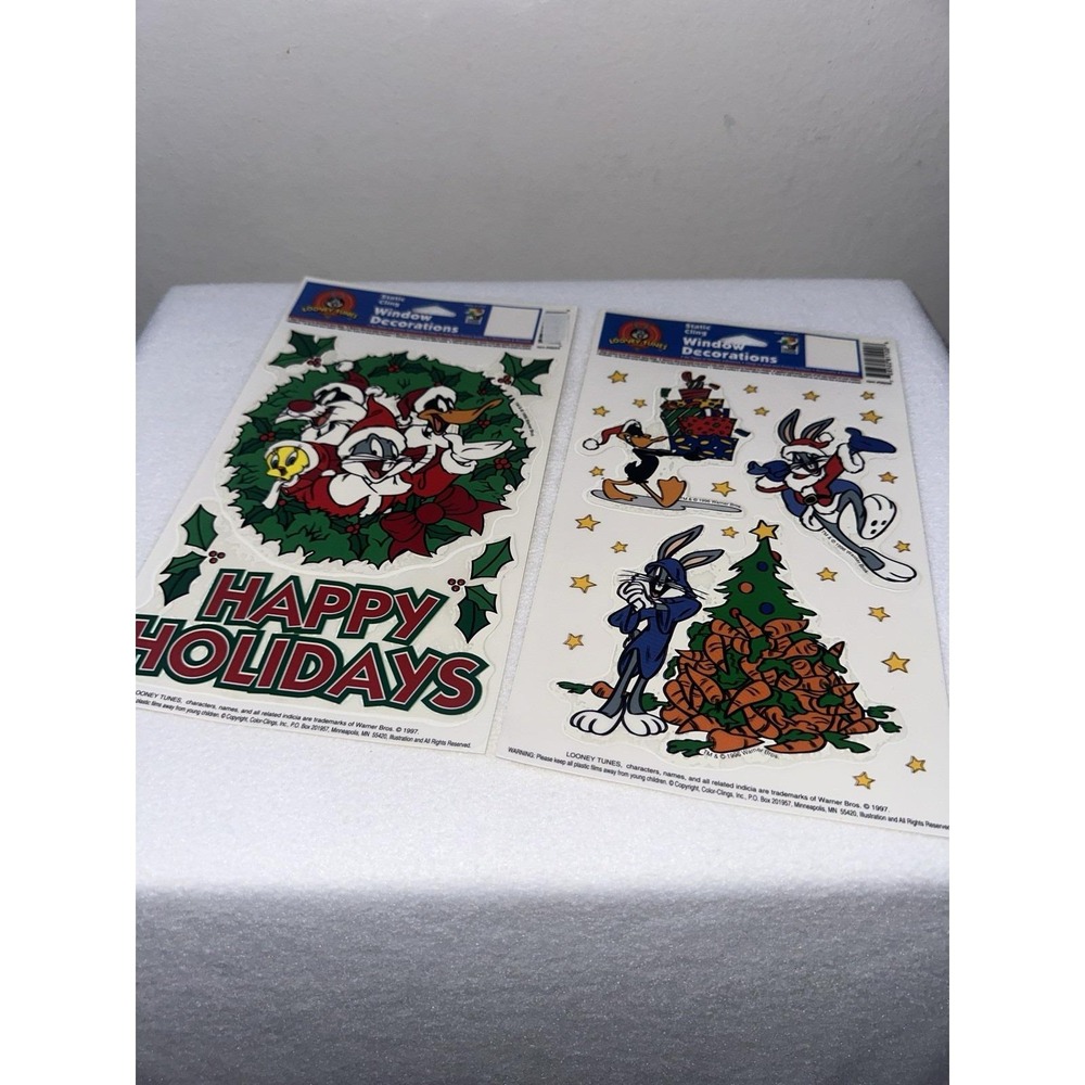 Vintage Christmas Window Cling 90S 80S Peel Stick 2 Full Sheets